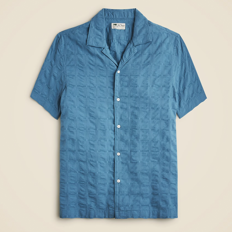 Short-Sleeved Textured Cotton Camp-Collar Shirt