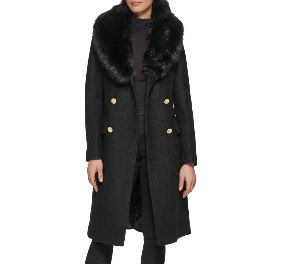 ​Faux Fur Trim Double Breasted Coat