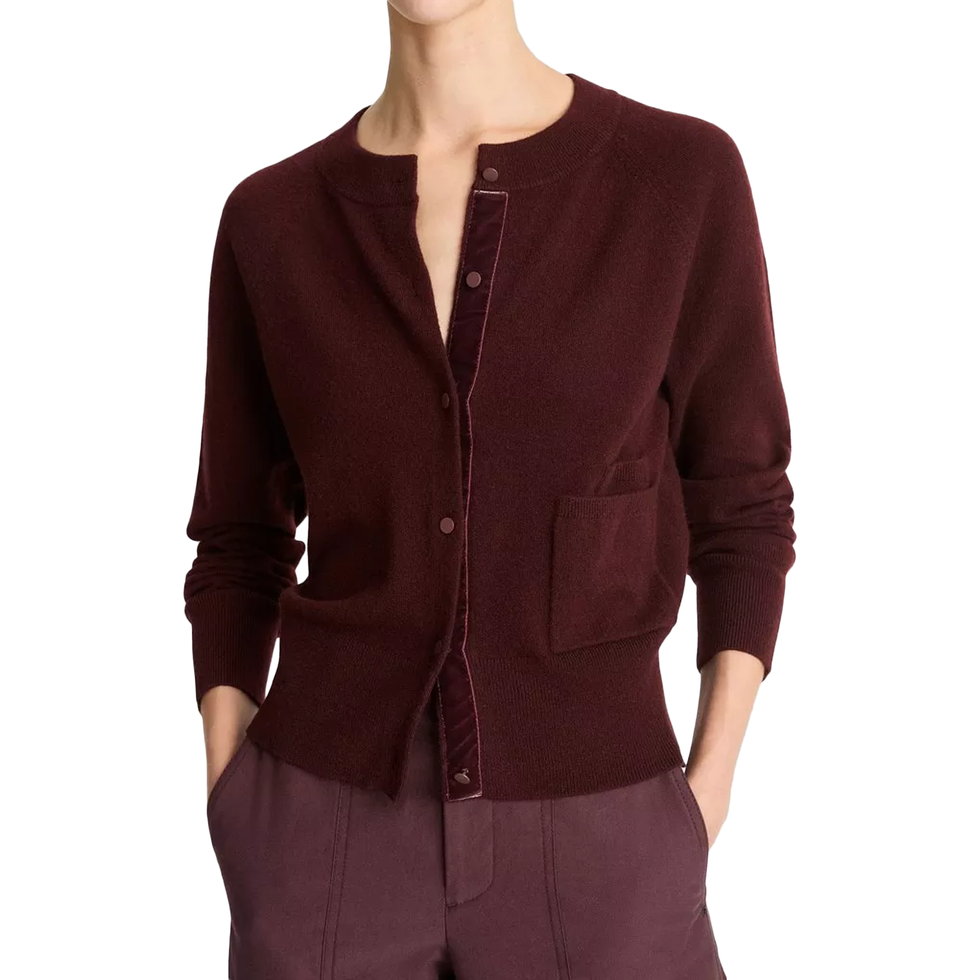 Velvet Trim Wool & Cashmere Cardigan