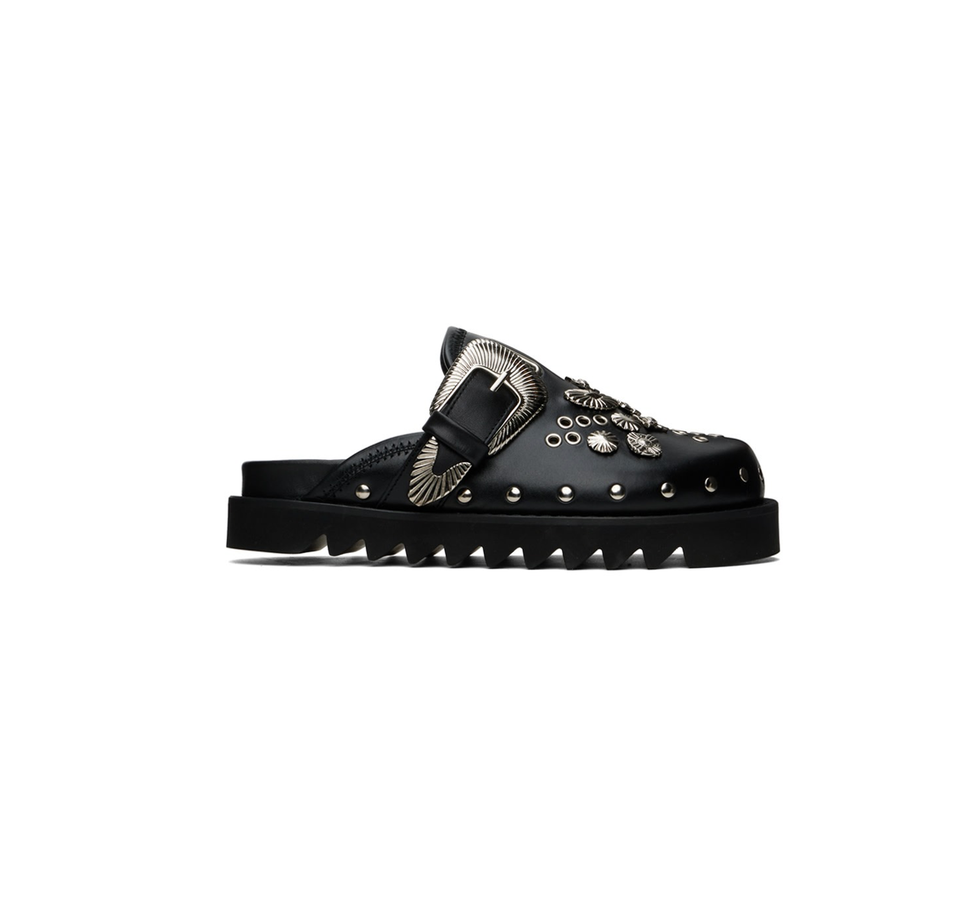 Black Eyelet Metal Sabot Loafers