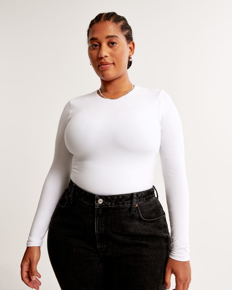 Long-Sleeve Cotton-Blend Crew Bodysuit