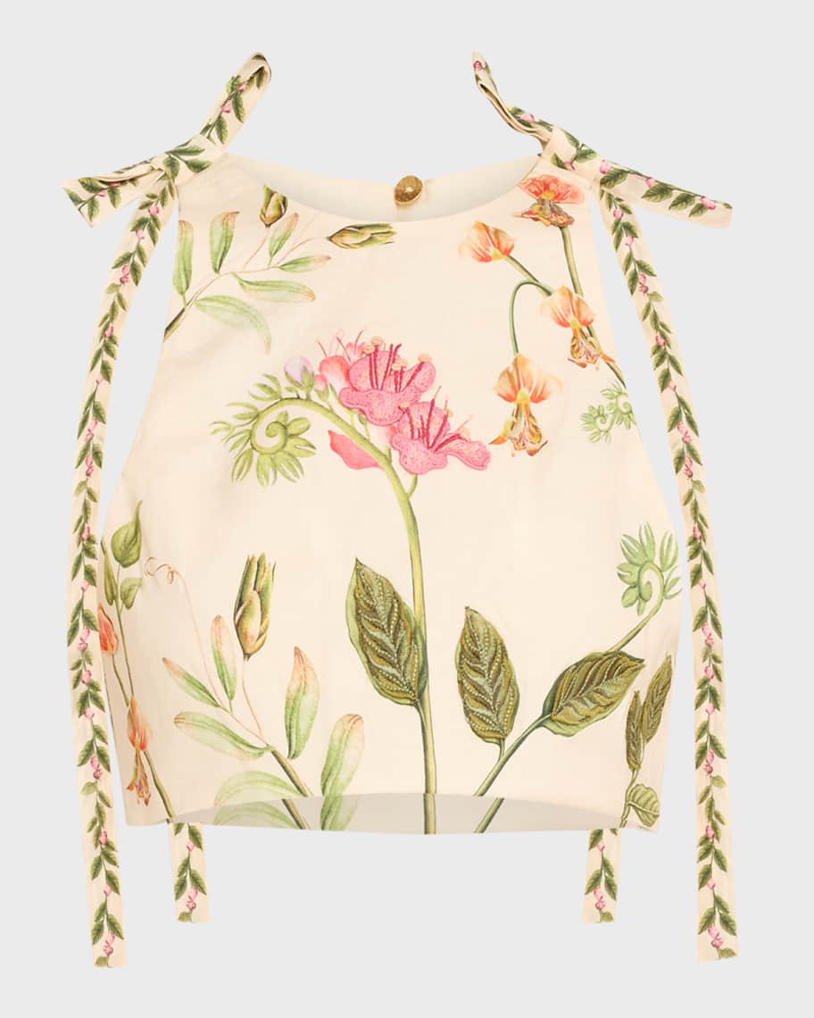 Olmeca Cultivo Floral-Print Linen Crop Top