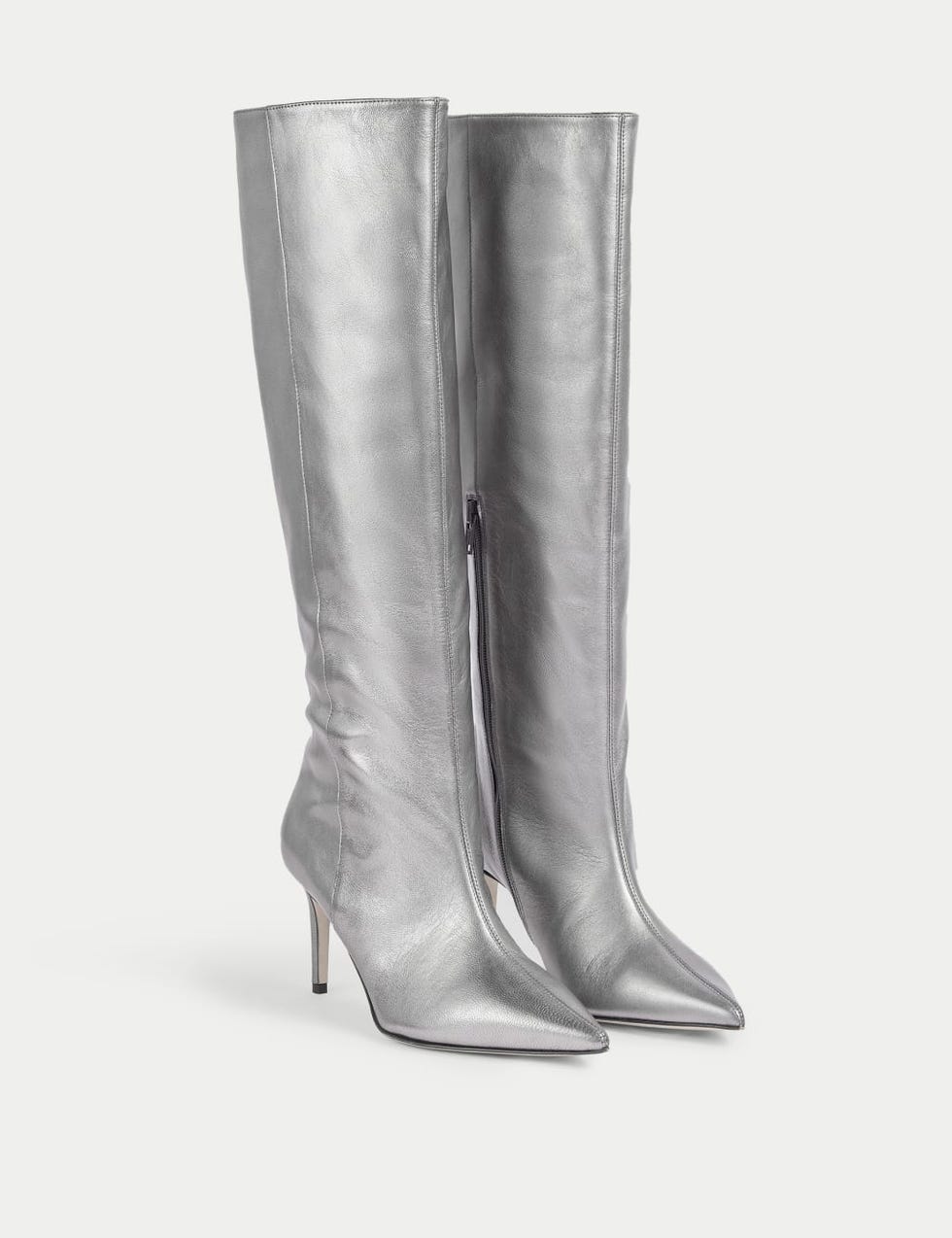 Leather Metallic Stiletto Heel Knee High Boots