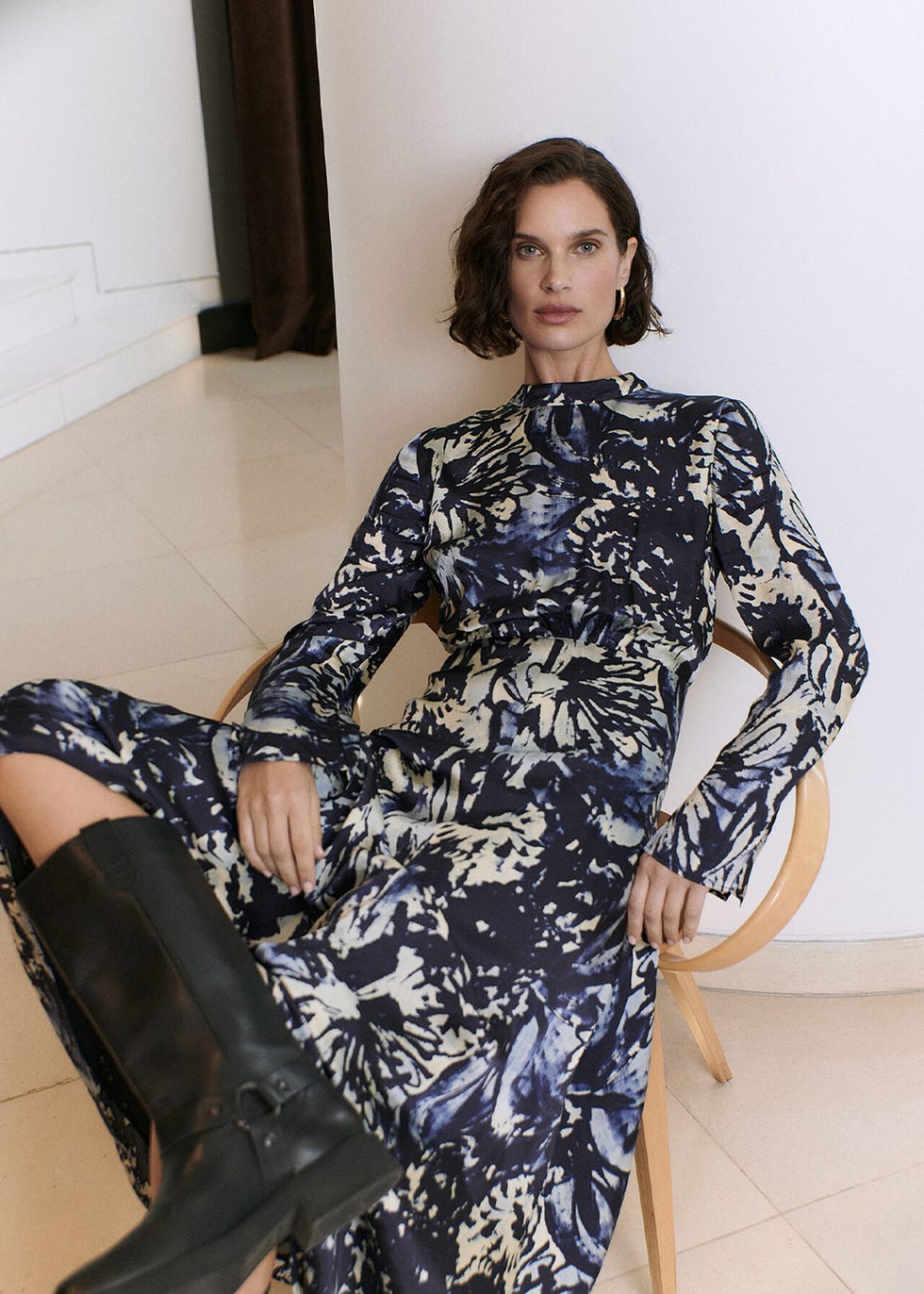 Navy Dazzled Floral Satin Dress