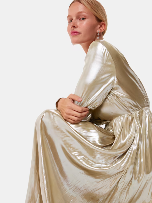 Gold Metallic Wrap Front Dress