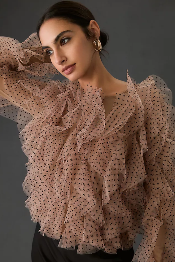 Dolan Left Coast Mesh Ruffle Blouse