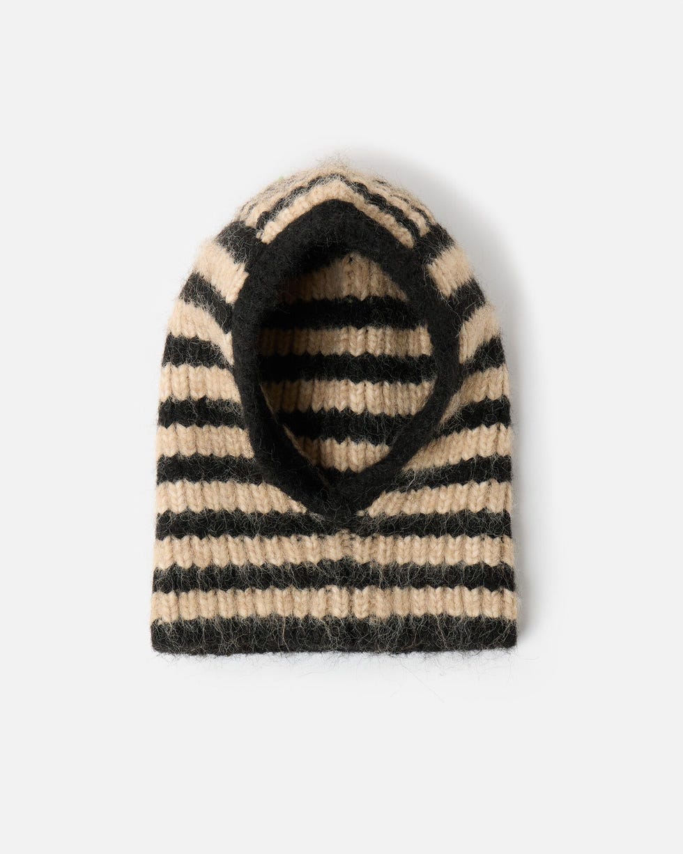 Black Striped Fluffy Knitted Hood