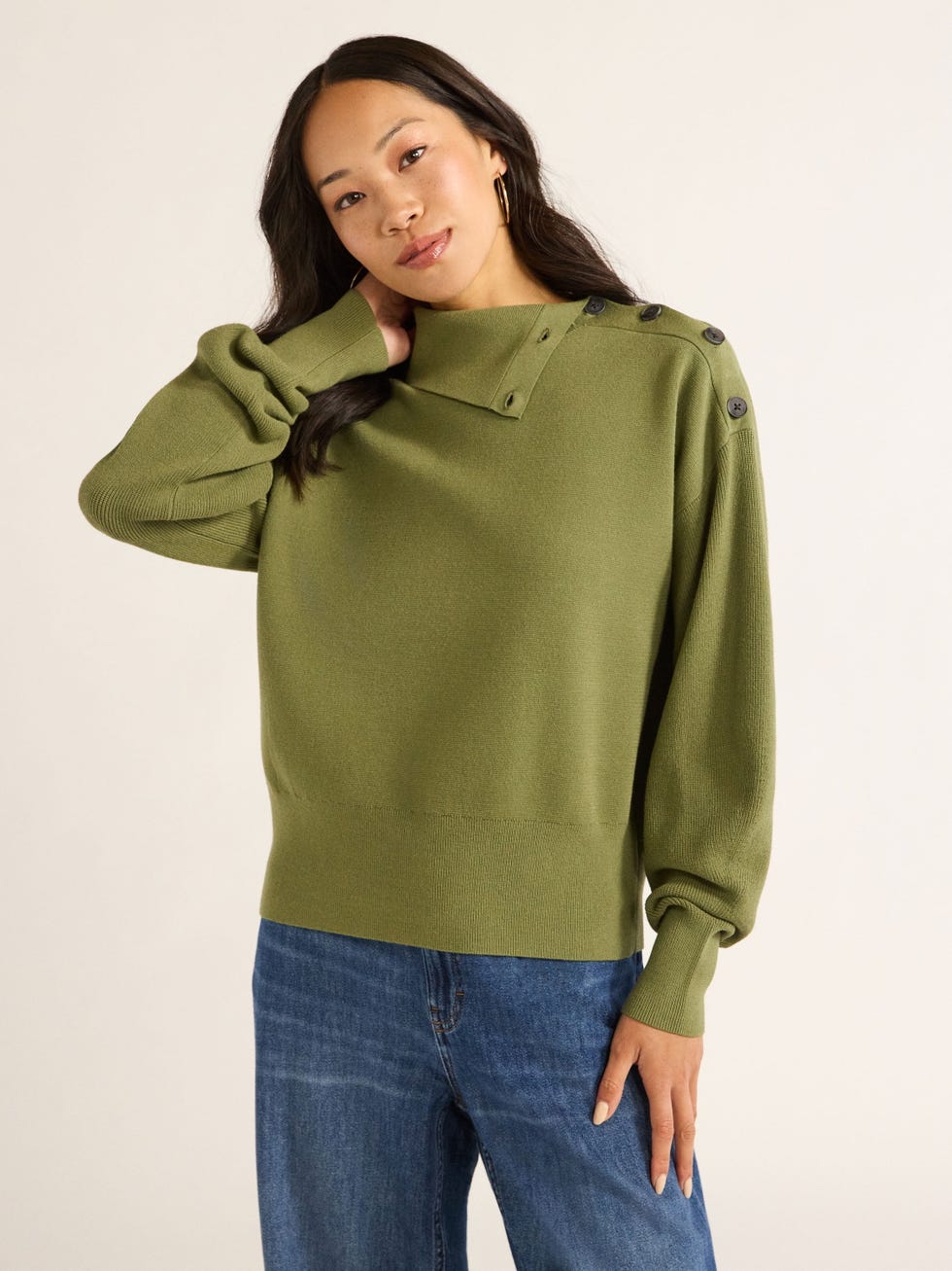 Button Split Neck Sweater