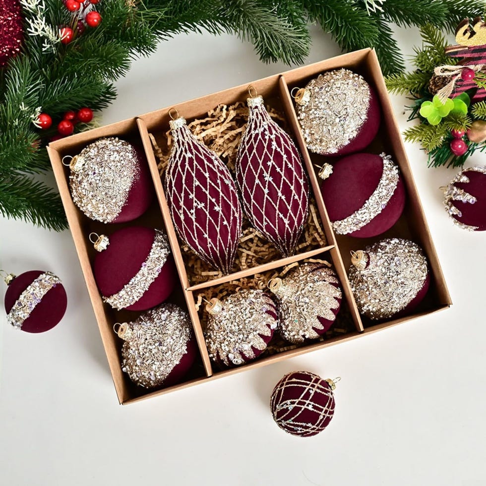 Bolas de Navidad en color burdeos y brillos