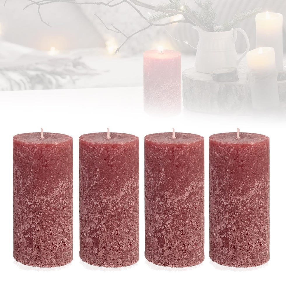 4 velas rústicas, color burdeos
