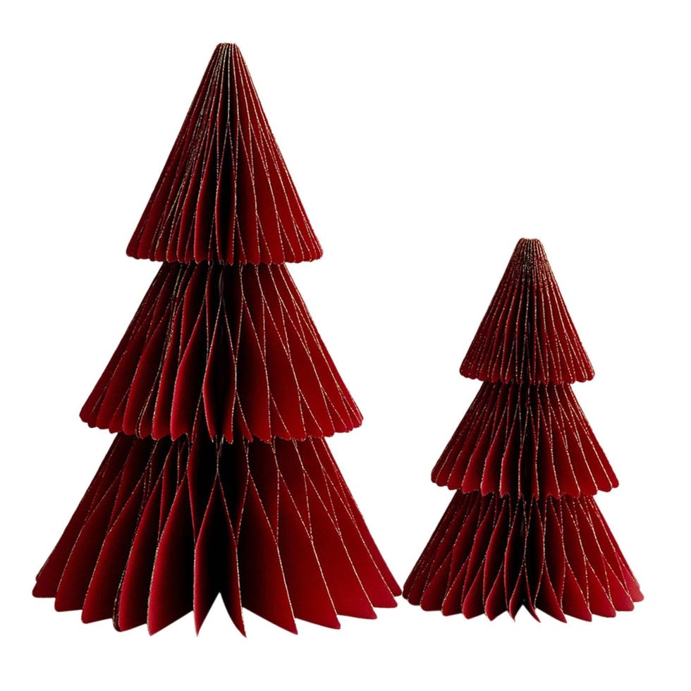 Arbolitos de Navidad de papel color burdeos para la mesa