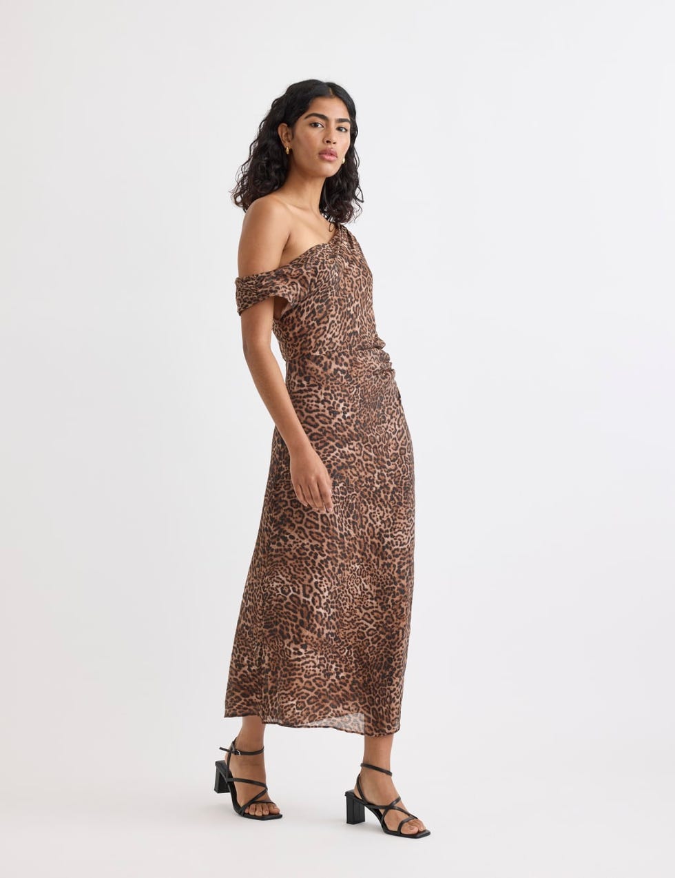 Animal Print One Shoulder Midaxi Slip Dress