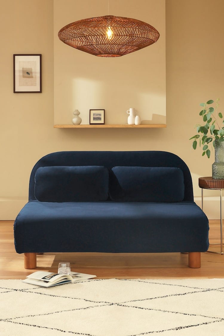 Soft Velvet Navy Blue Palma Double Sofa Bed