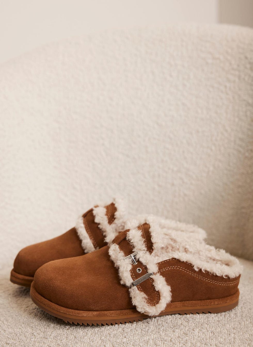 Tan Suede Clog Slippers