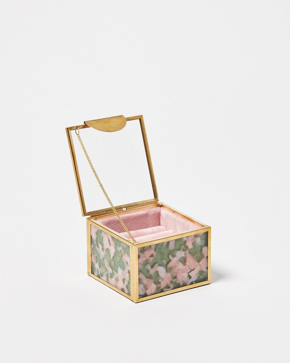 Gold & Glass Pink Resin Jewellery Ring Box
