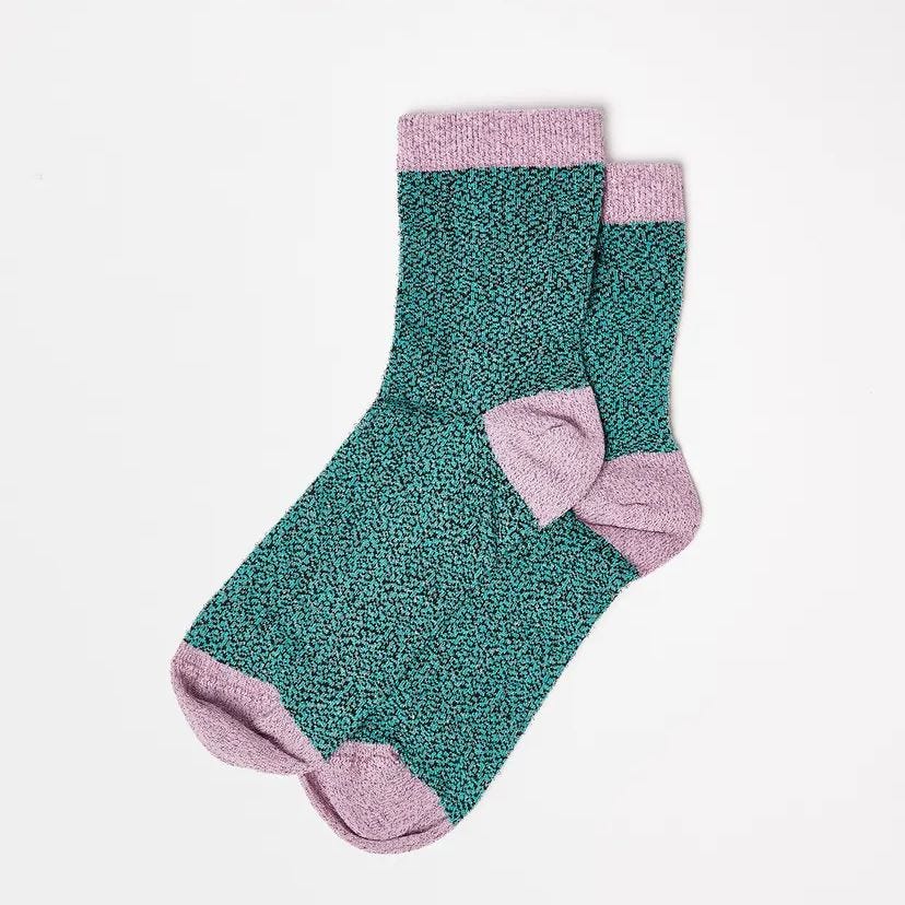 Green & Lilac Glitter Ankle Socks