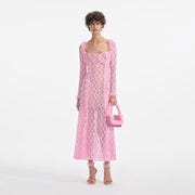 Pink Lace Ruffle Midi Dress