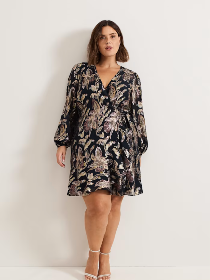 Amelia Navy Foil Wrap Dress