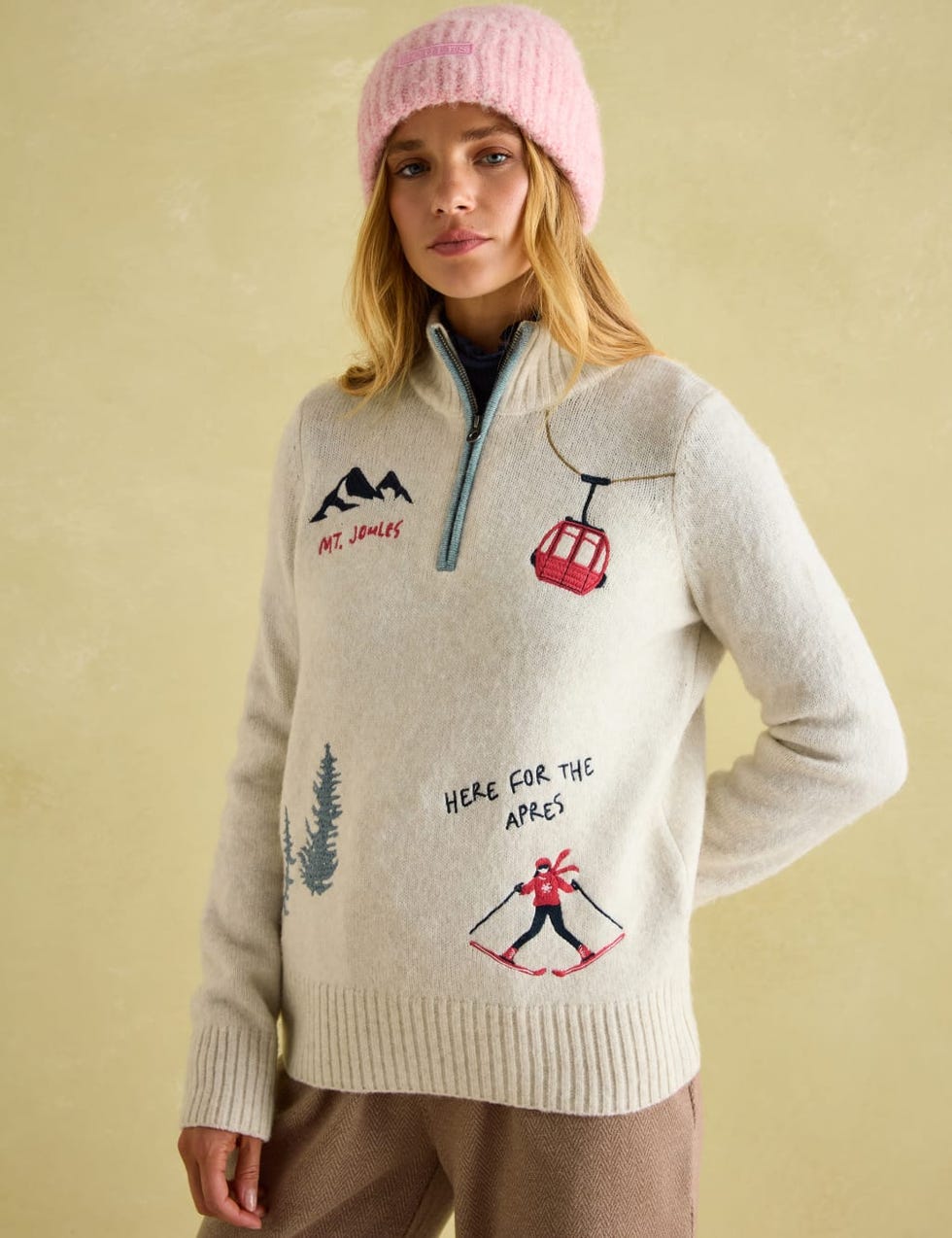 Embroidered Funnel Neck Jumper with Wool