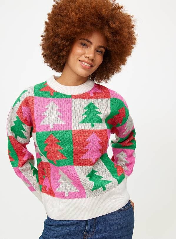 Tu Matching Family Women's Christmas Tree Checkerboard Jumper