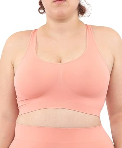 LEELA LAB Bralette Donna Taglie Forti, Reggiseno Senza Ferretto Garantisce Supporto Senza Stringere, Realizzato con Tecnologia Seamless Senza Cuciture - Made in Italy (Coral, XXXL)