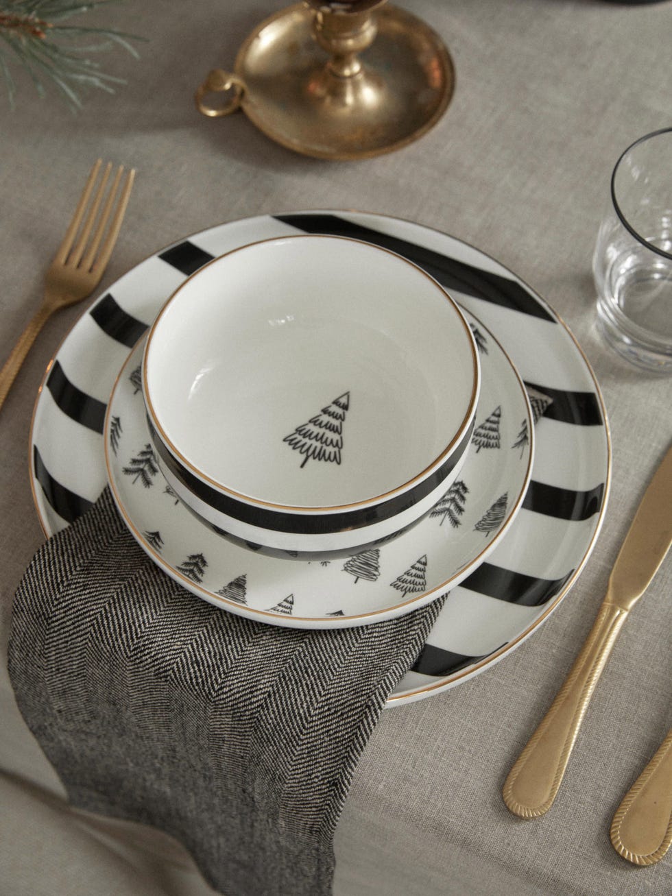 Vajilla de Navidad artesanal de porcelana de 12 piezas