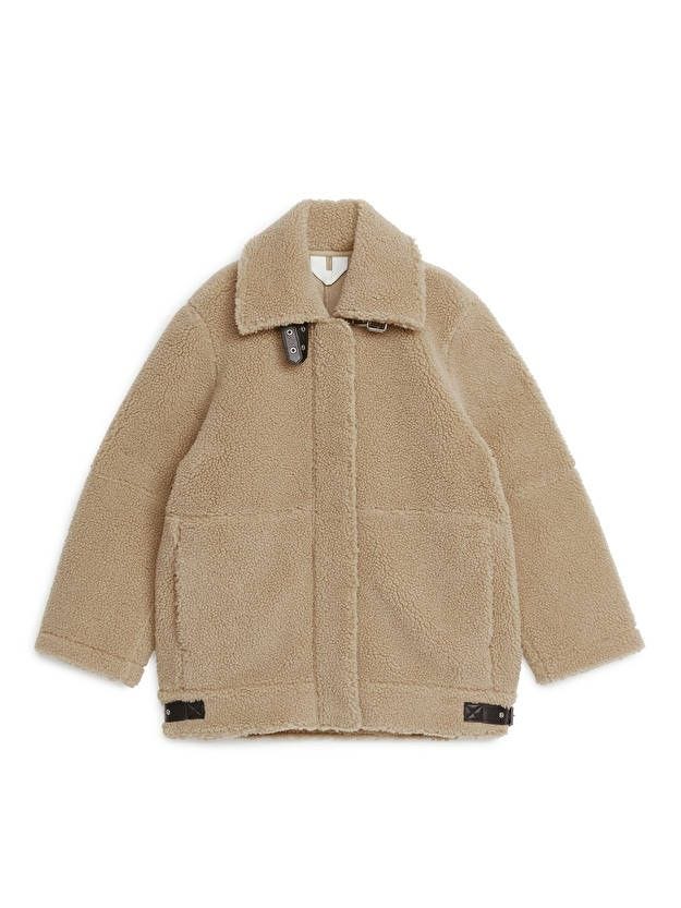 Oversized Leather-Trimmed Pile Jacket