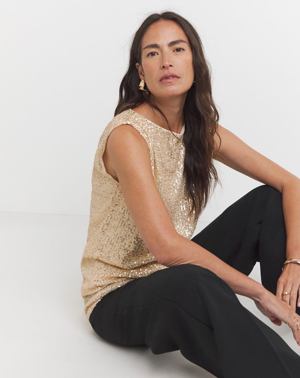 Gold Sequin Longline Tank Top