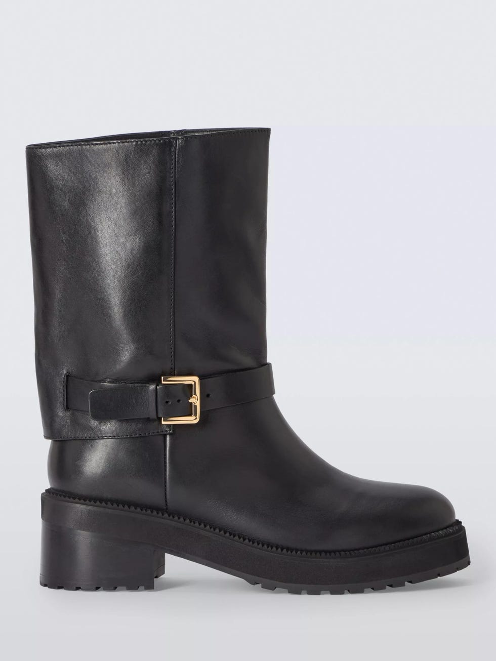 John Lewis Road Leather Chunky Fold Down Biker Boots  Black