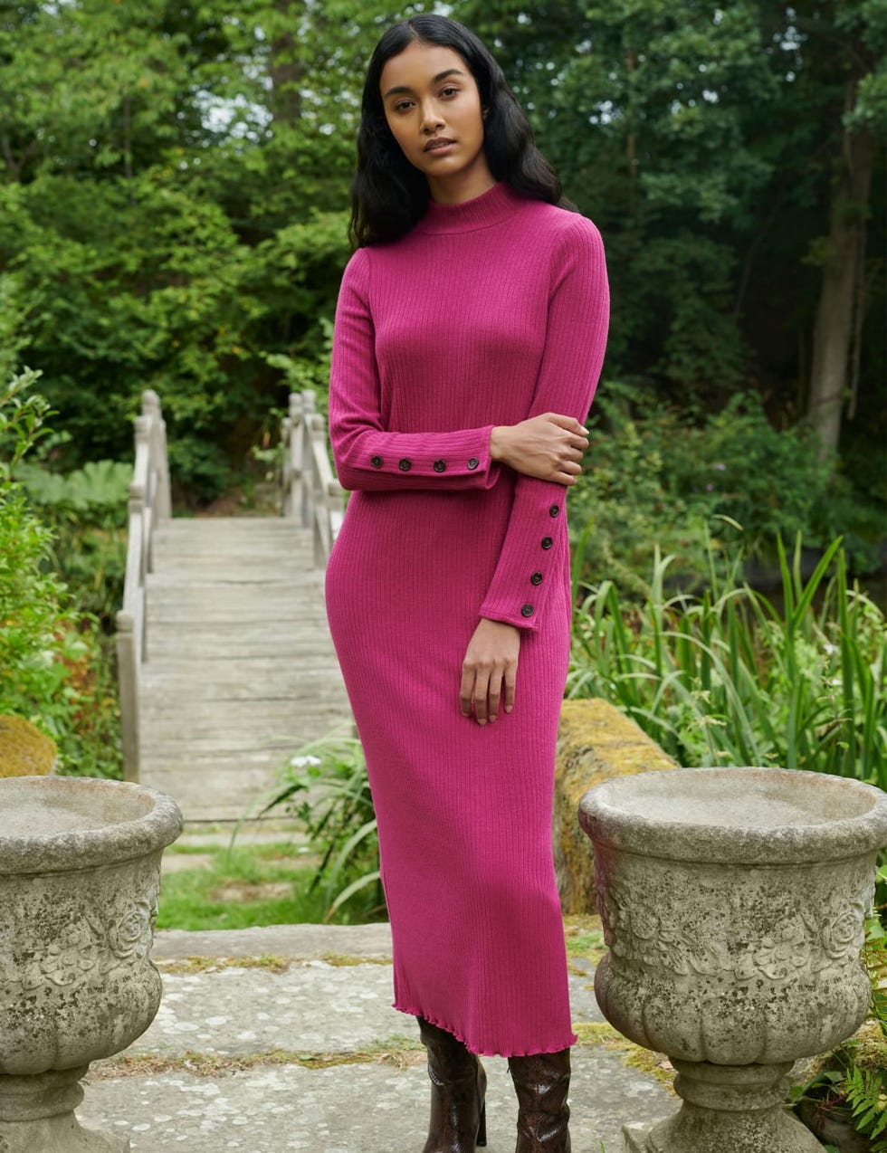 Ribbed High Neck Midi Column Dress
