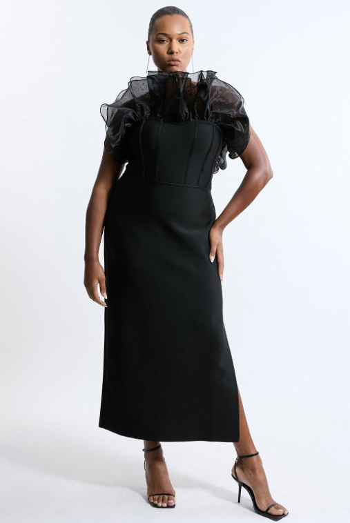 Plus Size Bandage Figure Form Tulle Frill Midaxi Dress
