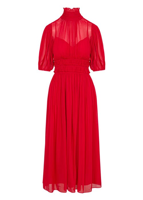 Rebecca Taylor Viscose Chiffon Smocked Waist Dress in Red Lip at Nordstrom, Size X-Large