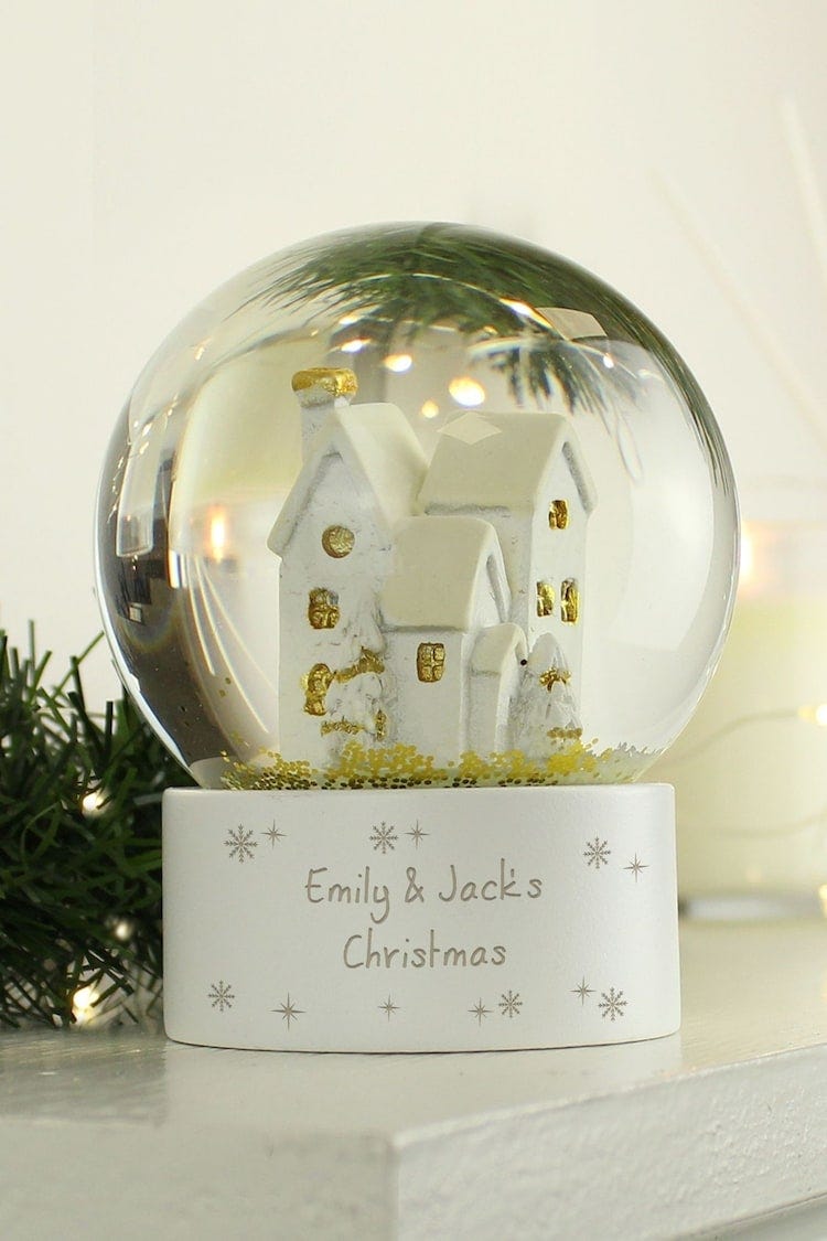 Personalised Message Village Glitter Snow Globe
