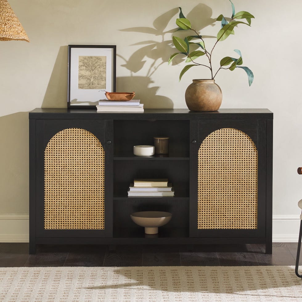 2-Door Modern Rattan & Wood Sideboard