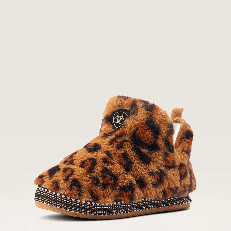 Fuzzy Leopard Print Bootie Slipper