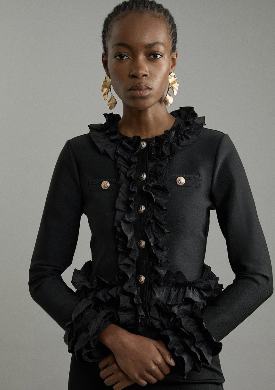 Knit Jacket With Ruffle Trim