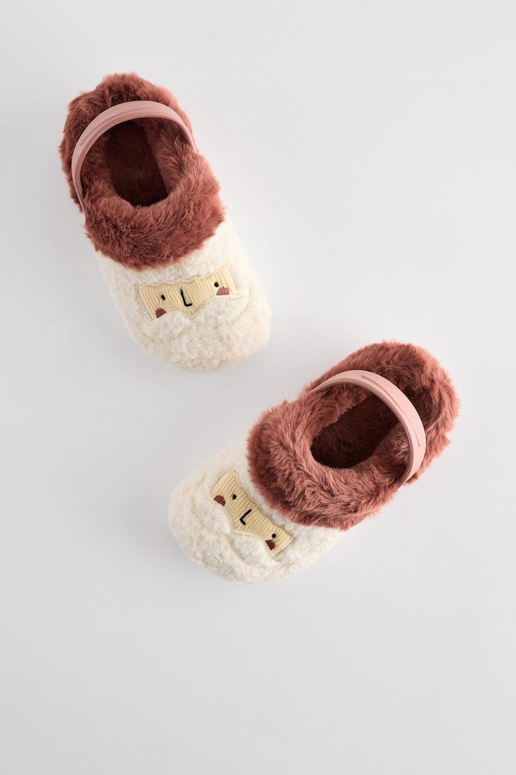 Red Santa Christmas Santa Faux Fur Clog Slippers