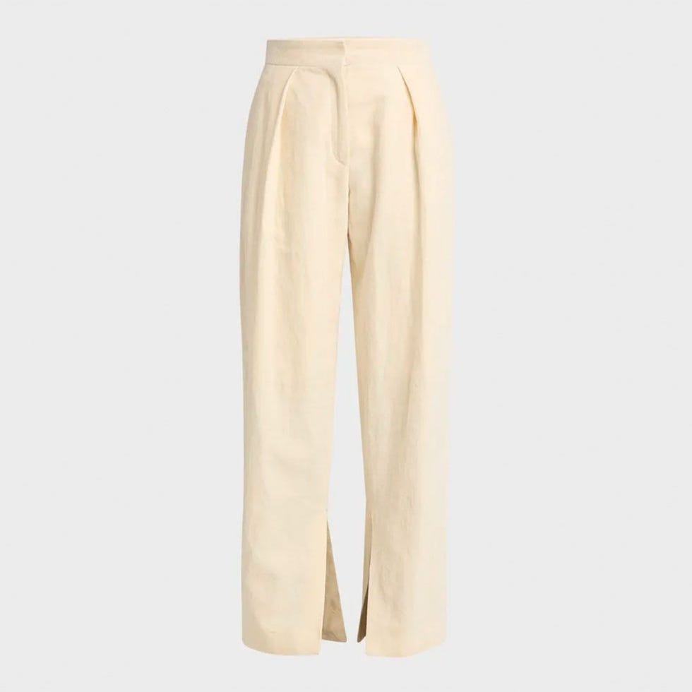 Pleated Wide-Leg Hem-Slits Trousers