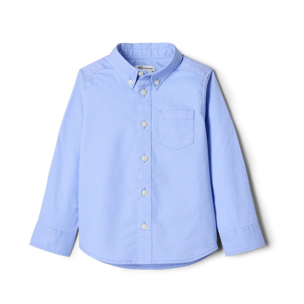 Amazon Essentials x Sofia Grainge Baby Boys Stretch Oxford Collar Shirt, Powder Blue