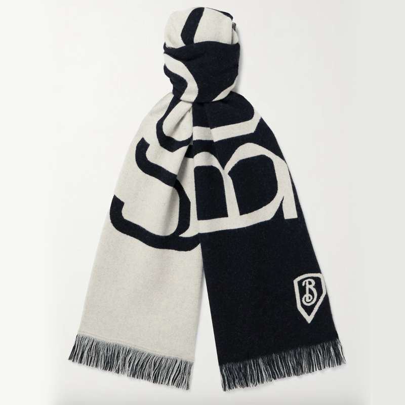 Fringed Logo-Jacquard Wool Scarf