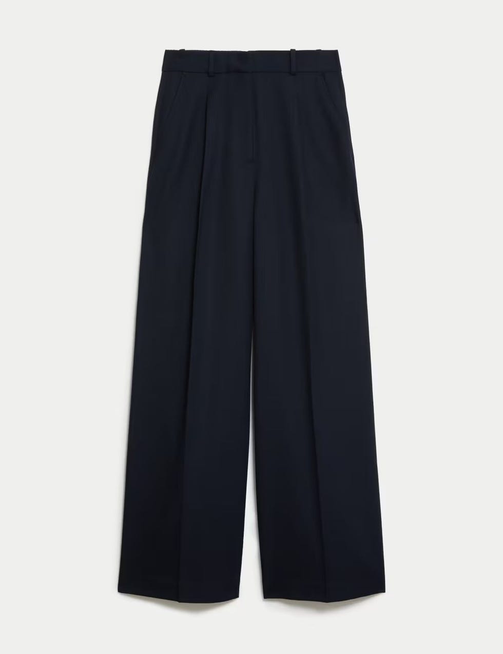 Wool Blend Tailored Wide Leg Trousers