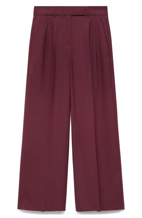 Maroon pleated wide-leg pants