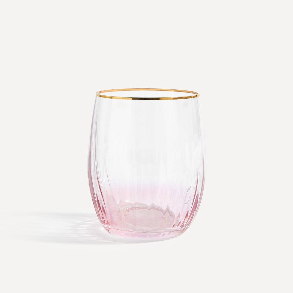 Vaso de agua Lido en rosa con filo dorado