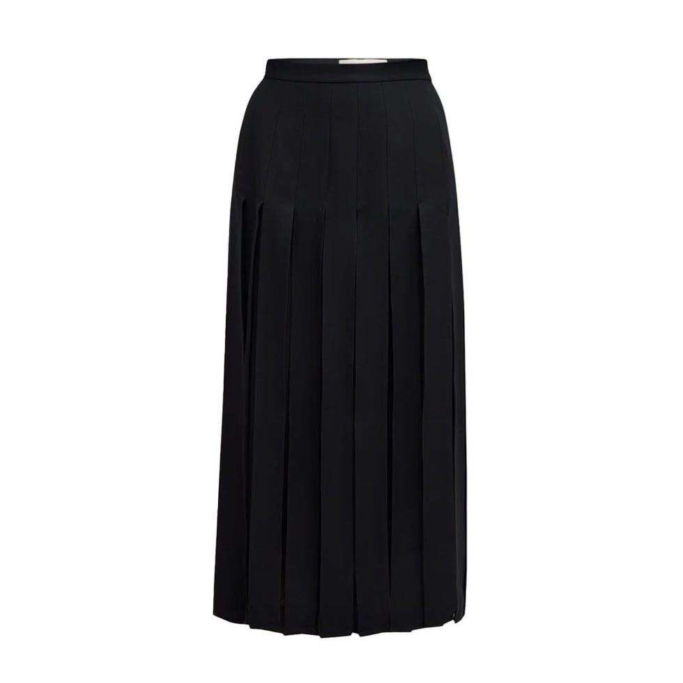 Pleated Wool-Silk Midi Skirt