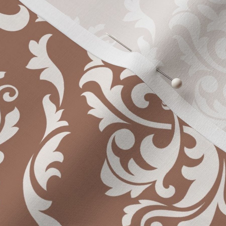 Floral Damask Fabric in Mocha Mousse 