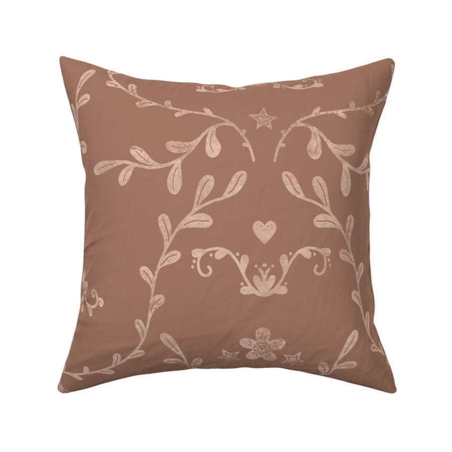 Distressed Damask Fabric in Mocha Mousse