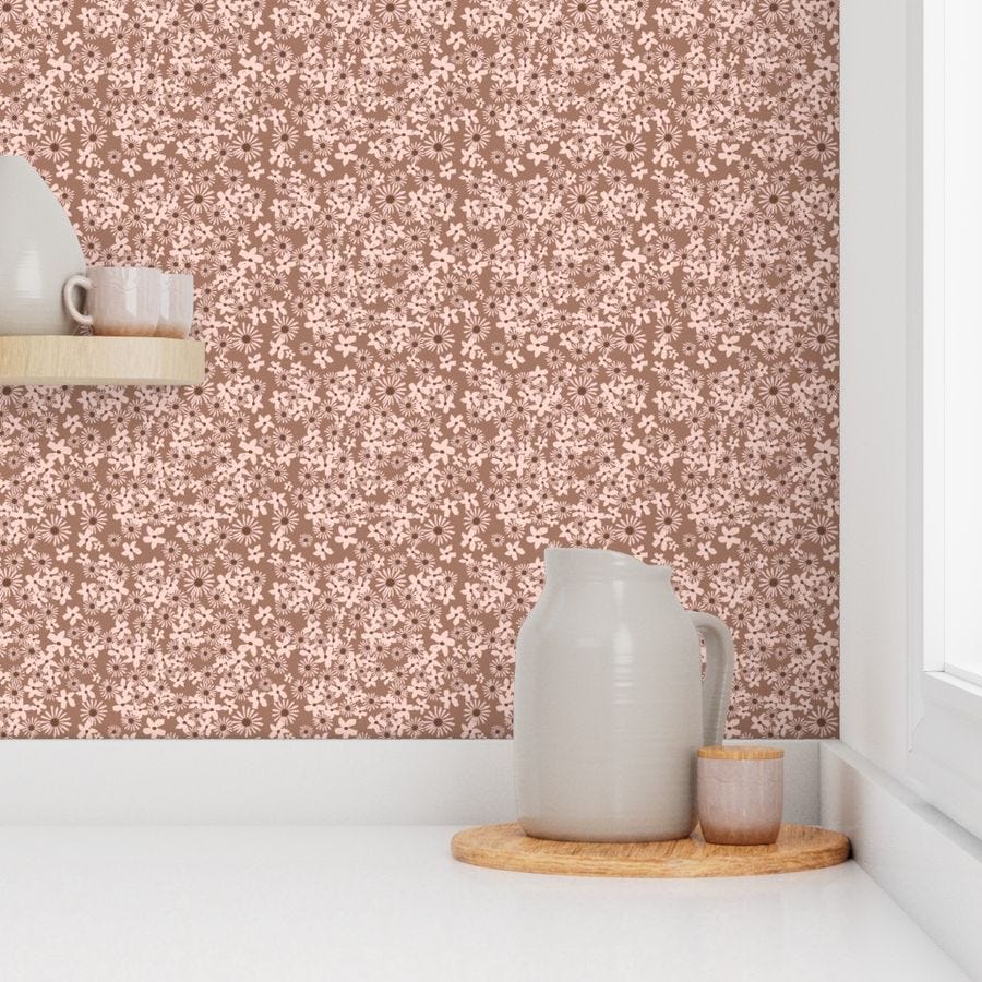 Mocha Mousse Floral Wallpaper