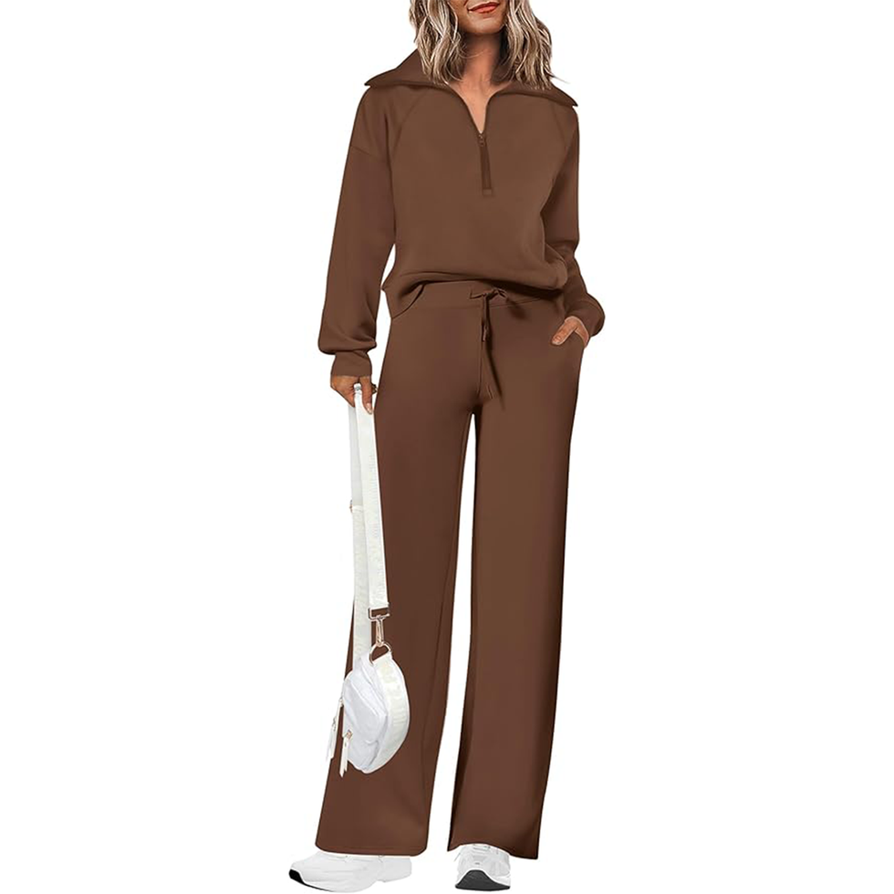 Half Zip Sweatshirt and Wide-Leg Pants Set