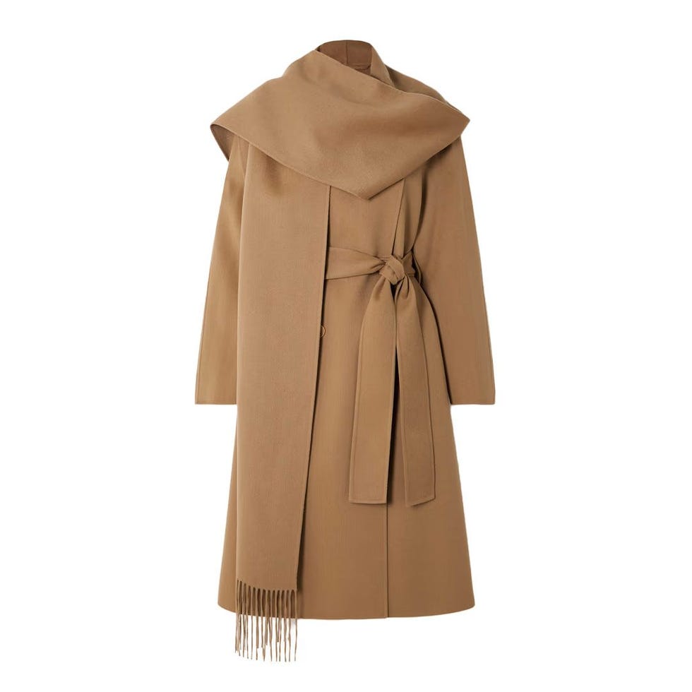 Lepage Fringed Scarf-Detailed Double-Breasted Coat