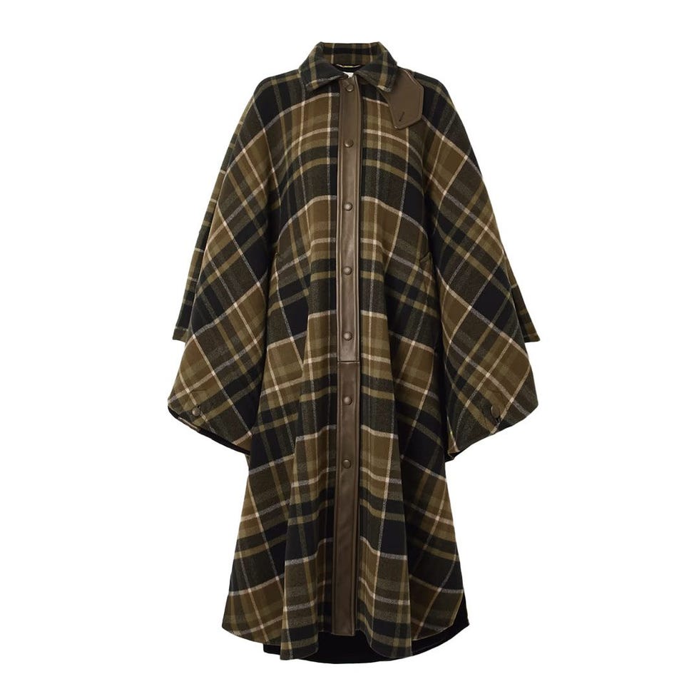 Oversized checked wool-blend flannel coat